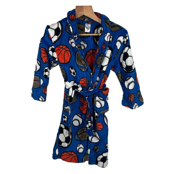 Joe Boxer Sports Theme Football Soft Fleece Bath Robe Youth Medium 8 Blue Pocket - Picture 1 of 8